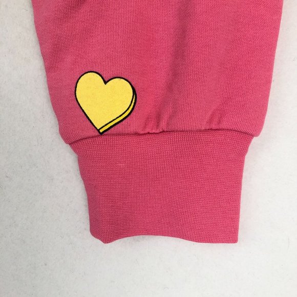 ONLY NWT Women's Size S Pink Lemonade Yellow Hearts O-Neck Cropped Sweatshirt - Picture 3 of 11